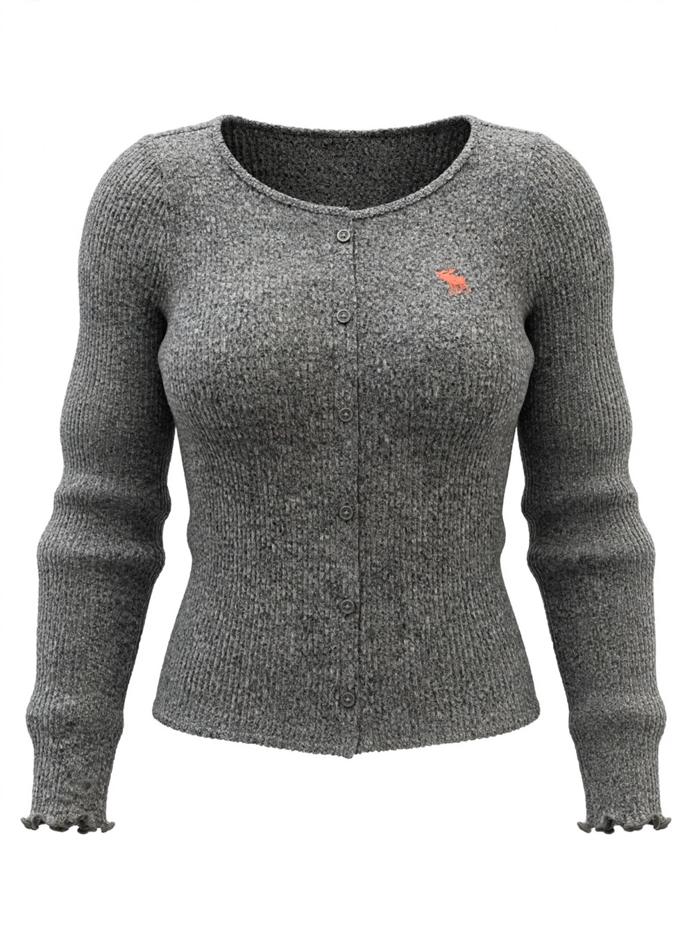 abercrombie kids Gray Ribbed Button-Front Cardigan with Pink Logo